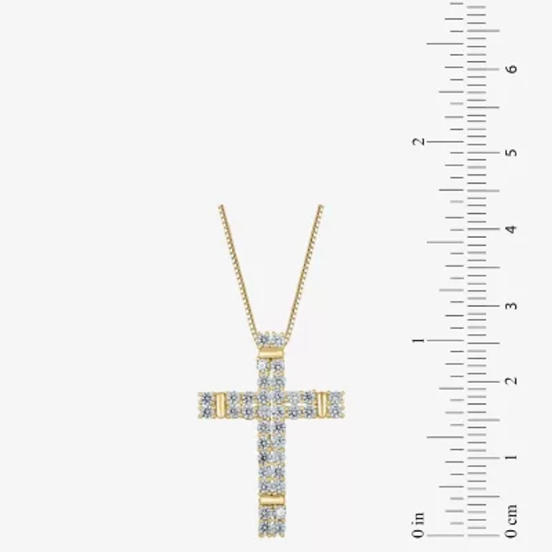 (H-I / I1) Womens 1 CT. T.W. Lab Grown White Diamond 10K Gold Cross 18 Inch Pendant Necklace