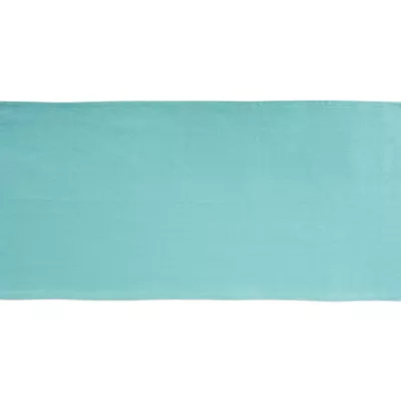 Design Imports Aqua Solid Heavyweight Fringed Table Runner