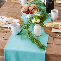 Design Imports Aqua Solid Heavyweight Fringed Table Runner