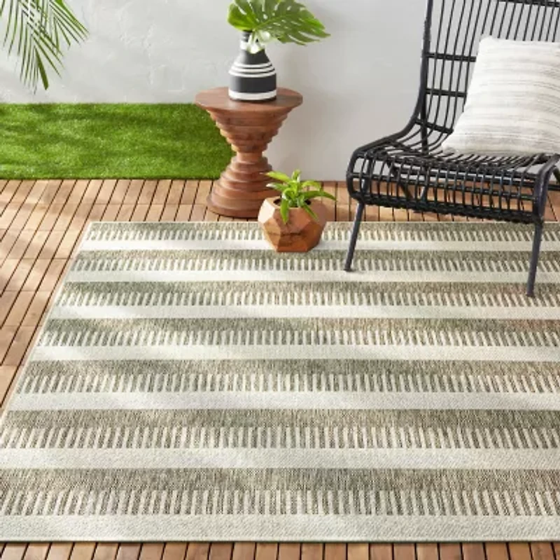 Nicole Miller Country Charlotte Stripe UV Protection Washable Outdoor Rectangular Area Rug