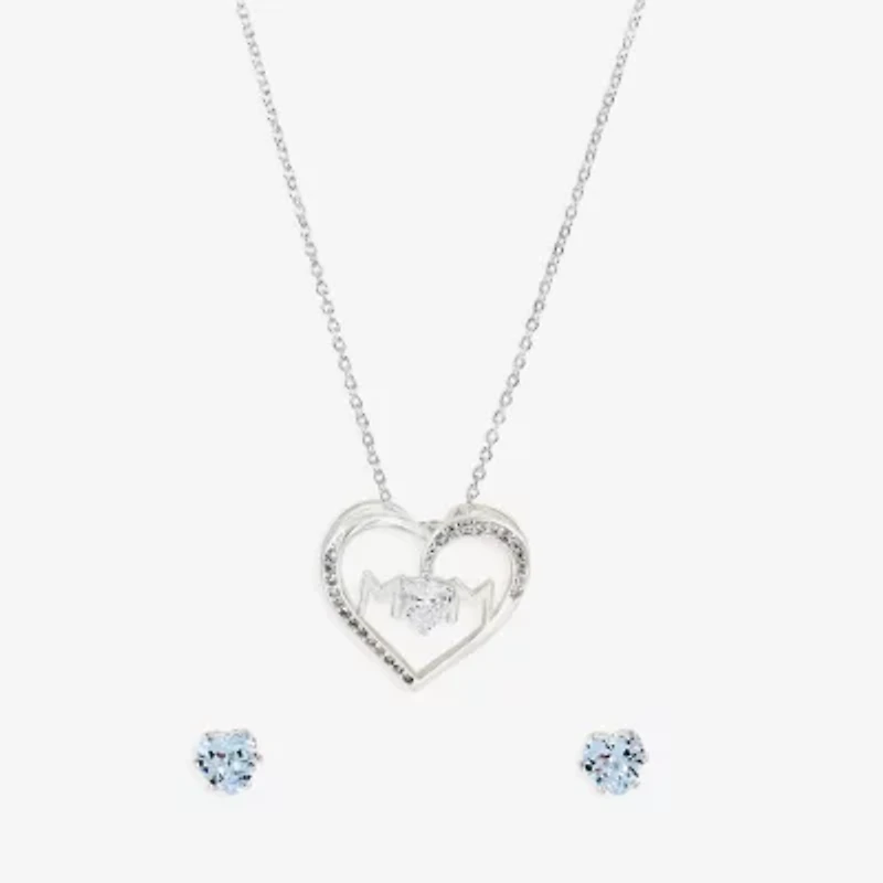 Sparkle Allure Light Up Box Womens Cubic Zirconia Pure Silver Over Brass Heart -pc. Jewelry Set