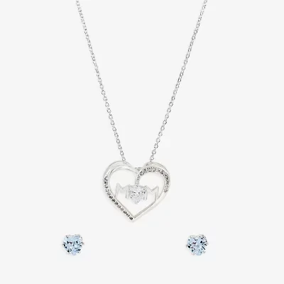 Sparkle Allure Light Up Box Womens Cubic Zirconia Pure Silver Over Brass Heart -pc. Jewelry Set