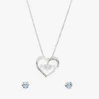 Sparkle Allure Light Up Box Womens Cubic Zirconia Pure Silver Over Brass Heart -pc. Jewelry Set