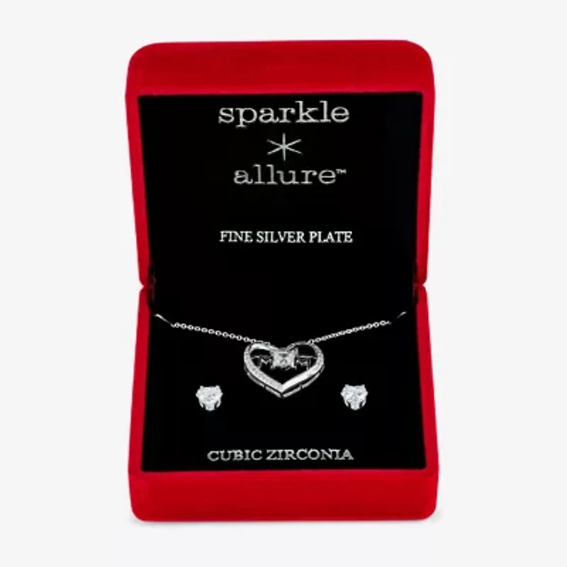 Sparkle Allure Light Up Box Womens Cubic Zirconia Pure Silver Over Brass Heart -pc. Jewelry Set