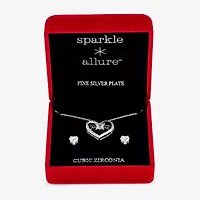Sparkle Allure Light Up Box Womens Cubic Zirconia Pure Silver Over Brass Heart -pc. Jewelry Set