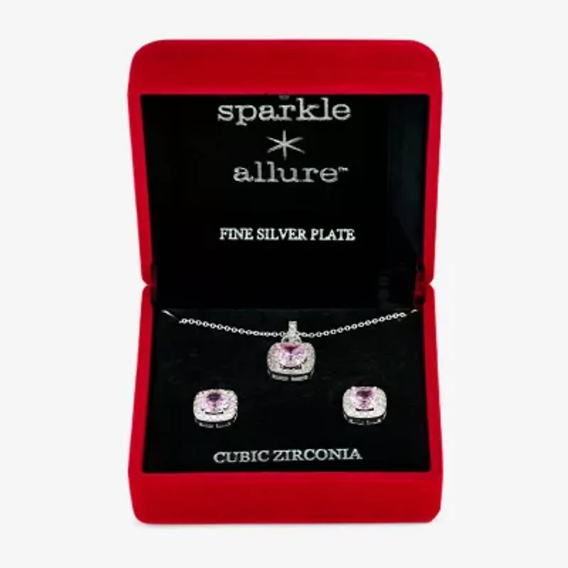 Sparkle Allure Light Up Box Halo Womens Cubic Zirconia Pure Silver Over Brass Square 2-pc. Jewelry Set