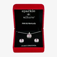 Sparkle Allure Light Up Box Halo Womens Cubic Zirconia Pure Silver Over Brass Square 2-pc. Jewelry Set