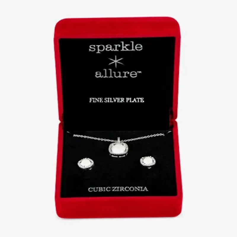 Sparkle Allure Light Up Box Halo Womens Cubic Zirconia Pure Silver Over Brass Square 2-pc. Jewelry Set