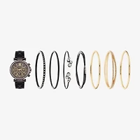 Womens Crystal Accent Black Leather 8-pc. Watch Boxed Set 1506u-42-D02