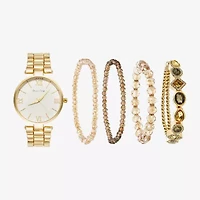 Womens Crystal Accent Gold Tone 5-pc. Watch Boxed Set A1302g-42-B27