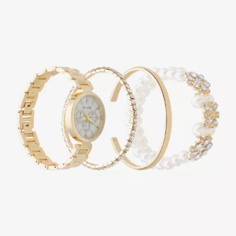 Womens Crystal Accent Gold Tone 4-pc. Watch Boxed Set A1307g-42-E27