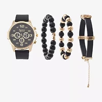American Exchange Mens Black Leather 4-pc. Watch Boxed Set 8038g-42-G02