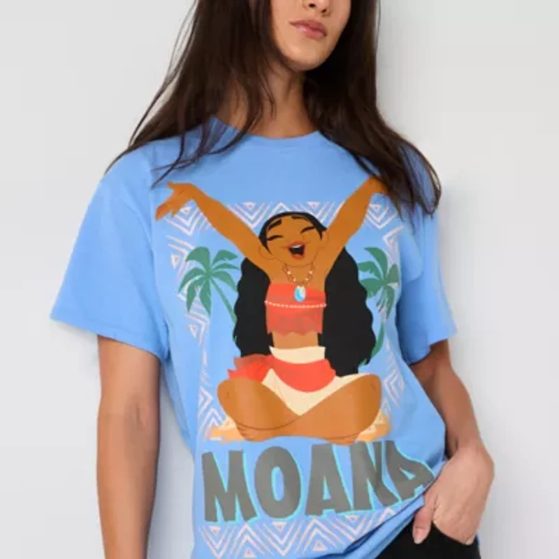 Moana Oversized Womens Crew Neck Short Sleeve Oversized Moana Juniors Graphic T-Shirt