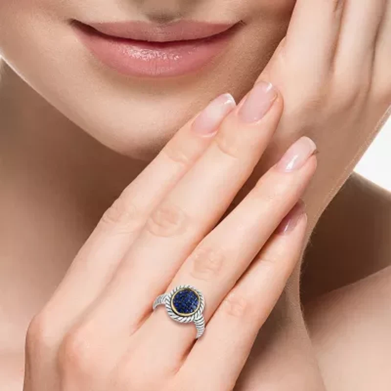Effy Final Call Womens Genuine Blue Sapphire Sterling Silver Round Cocktail Ring