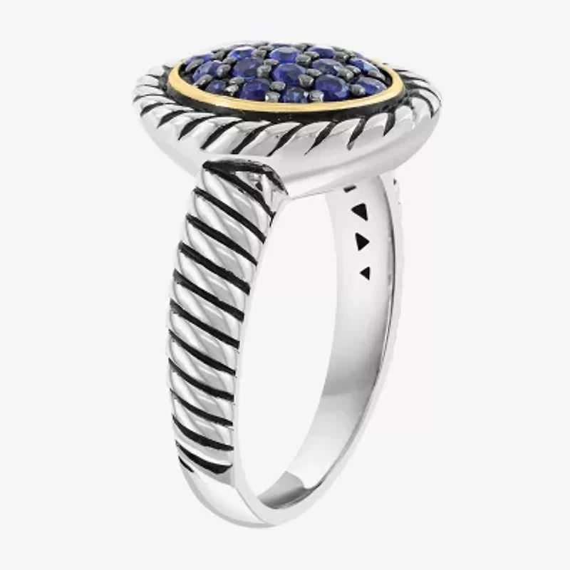Effy Final Call Womens Genuine Blue Sapphire Sterling Silver Round Cocktail Ring