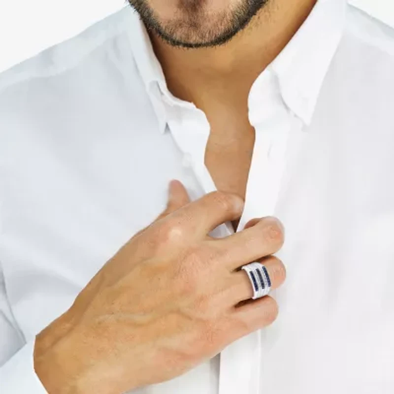 Effy Final Call Mens Genuine Blue Sapphire Sterling Silver Square Fashion Ring