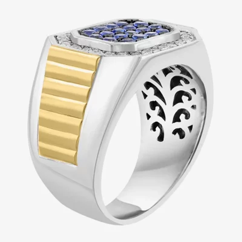 Effy Final Call Mens Genuine Blue Sapphire Sterling Silver Round Fashion Ring