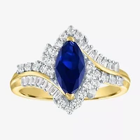 Womens Gemstone14K Gold Over Silver Halo Side Stone Cocktail Ring