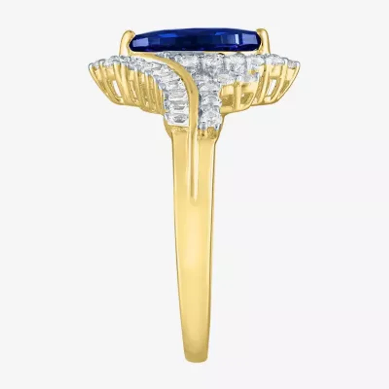 Womens Gemstone14K Gold Over Silver Halo Side Stone Cocktail Ring