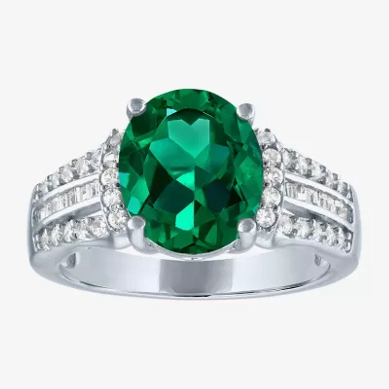 Womens Gemstone Sterling Silver Oval Cocktail Ring