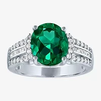 Womens Gemstone Sterling Silver Oval Cocktail Ring