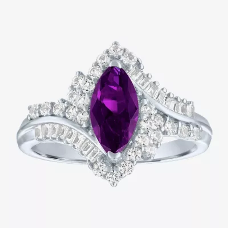 Gemstone Sterling Silver Marquise Halo Cocktail Ring