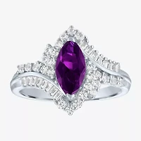 Gemstone Sterling Silver Marquise Halo Cocktail Ring