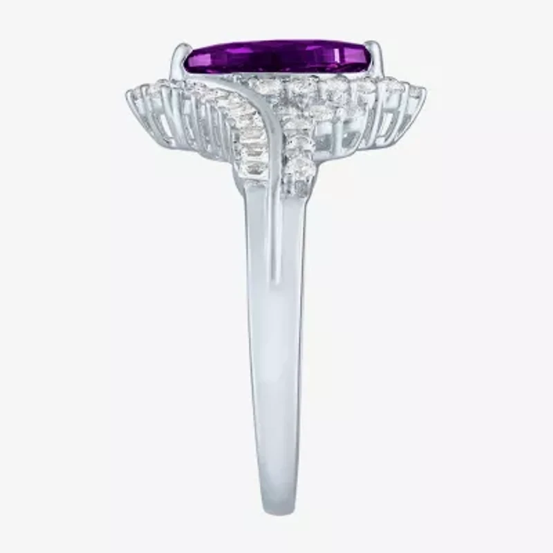 Gemstone Sterling Silver Marquise Halo Cocktail Ring