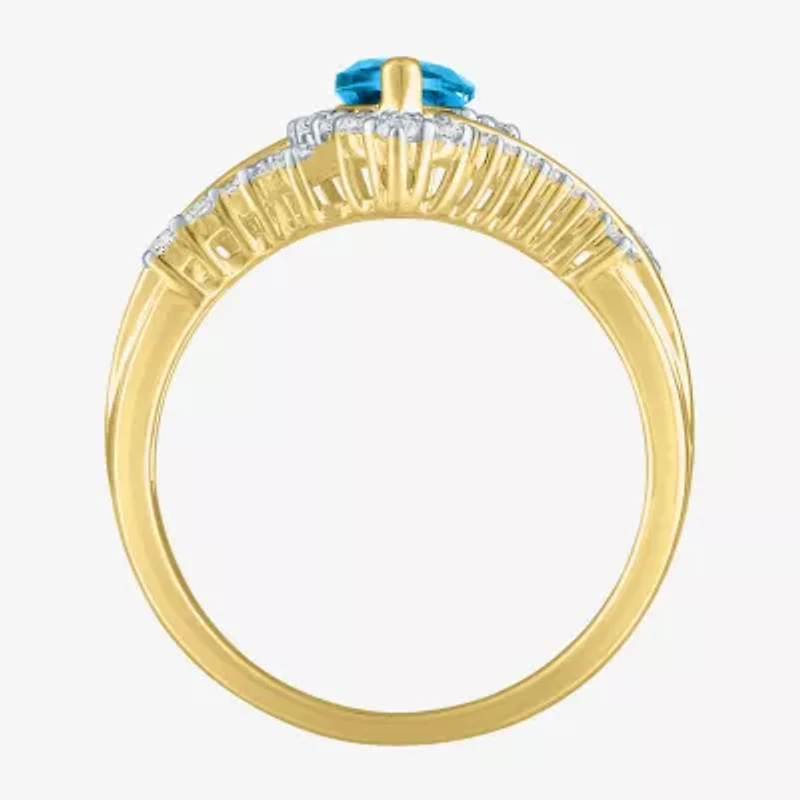 Womens Gemstone14K Gold Over Silver Halo Side Stone Cocktail Ring