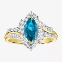 Womens Gemstone14K Gold Over Silver Halo Side Stone Cocktail Ring