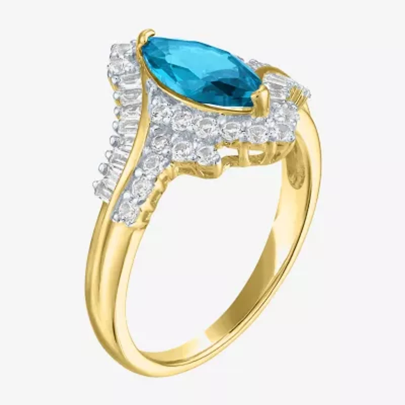Womens Gemstone14K Gold Over Silver Halo Side Stone Cocktail Ring