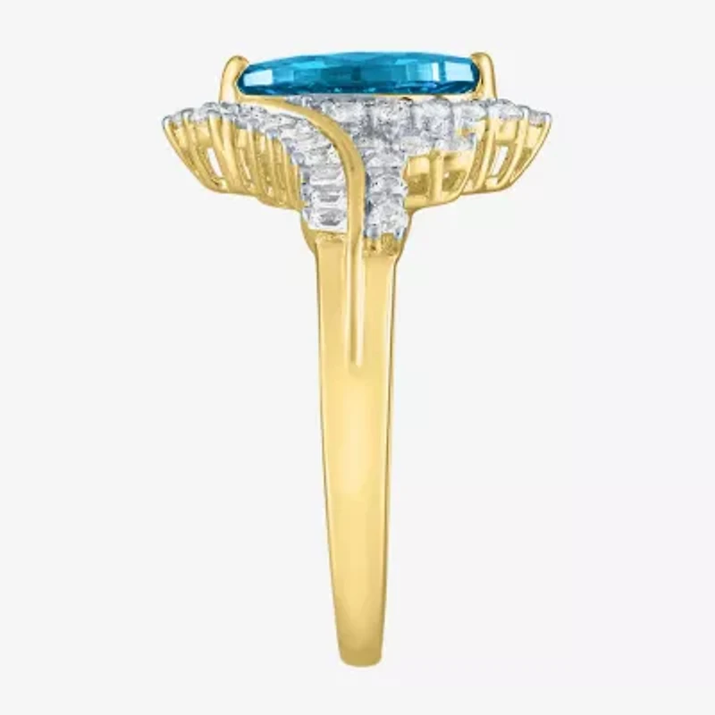 Womens Gemstone14K Gold Over Silver Halo Side Stone Cocktail Ring