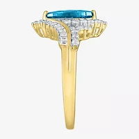 Womens Gemstone14K Gold Over Silver Halo Side Stone Cocktail Ring