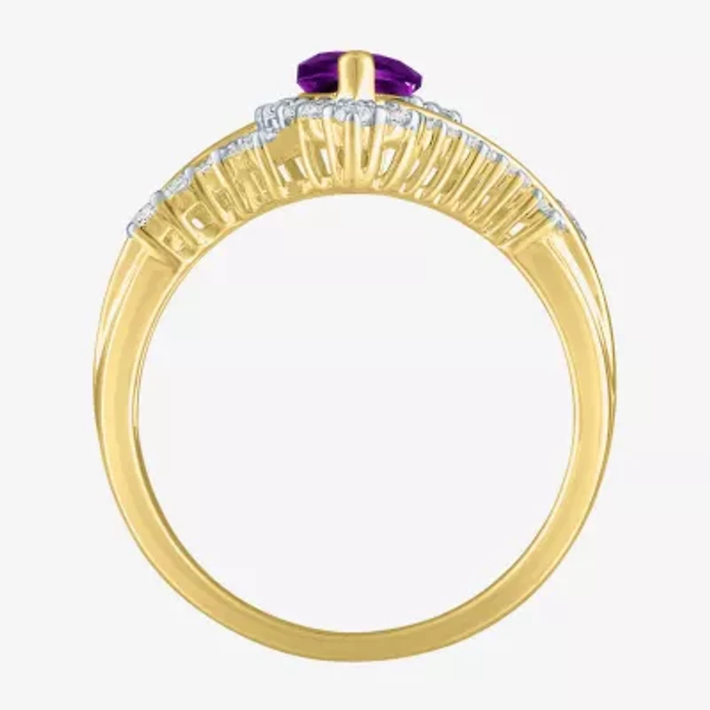 Womens Gemstone14K Gold Over Silver Halo Side Stone Cocktail Ring