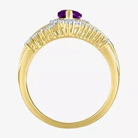 Womens Gemstone14K Gold Over Silver Halo Side Stone Cocktail Ring