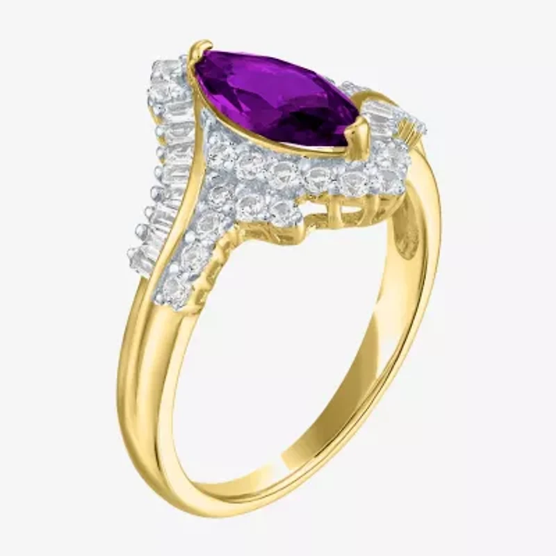 Womens Gemstone14K Gold Over Silver Halo Side Stone Cocktail Ring