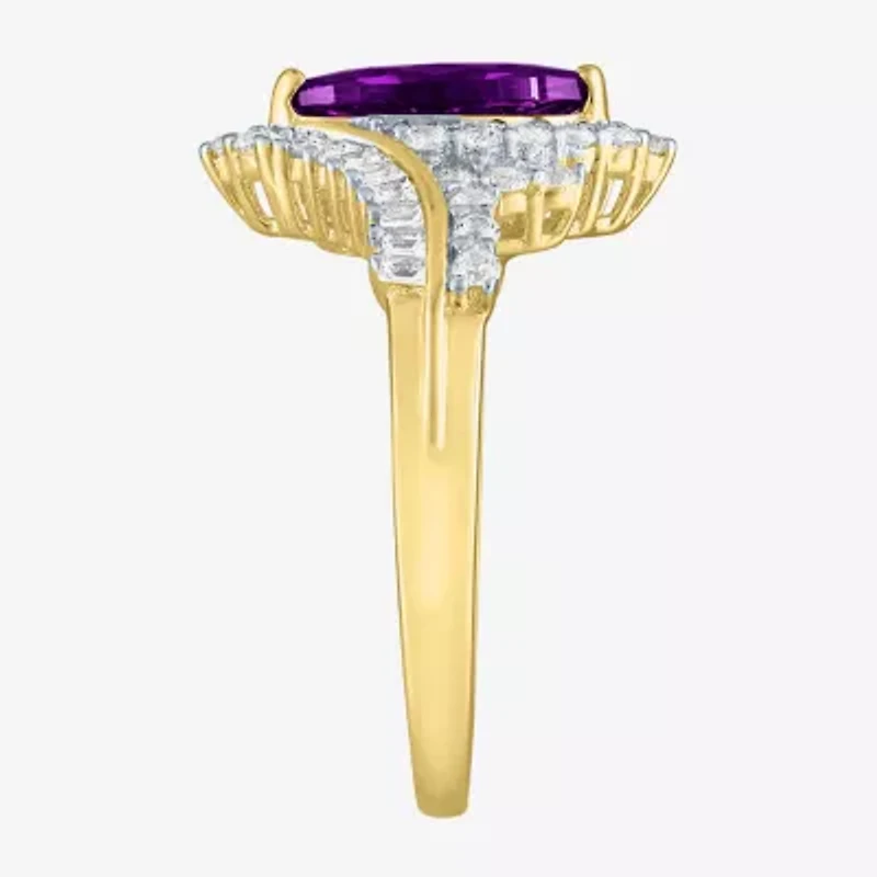 Womens Gemstone14K Gold Over Silver Halo Side Stone Cocktail Ring