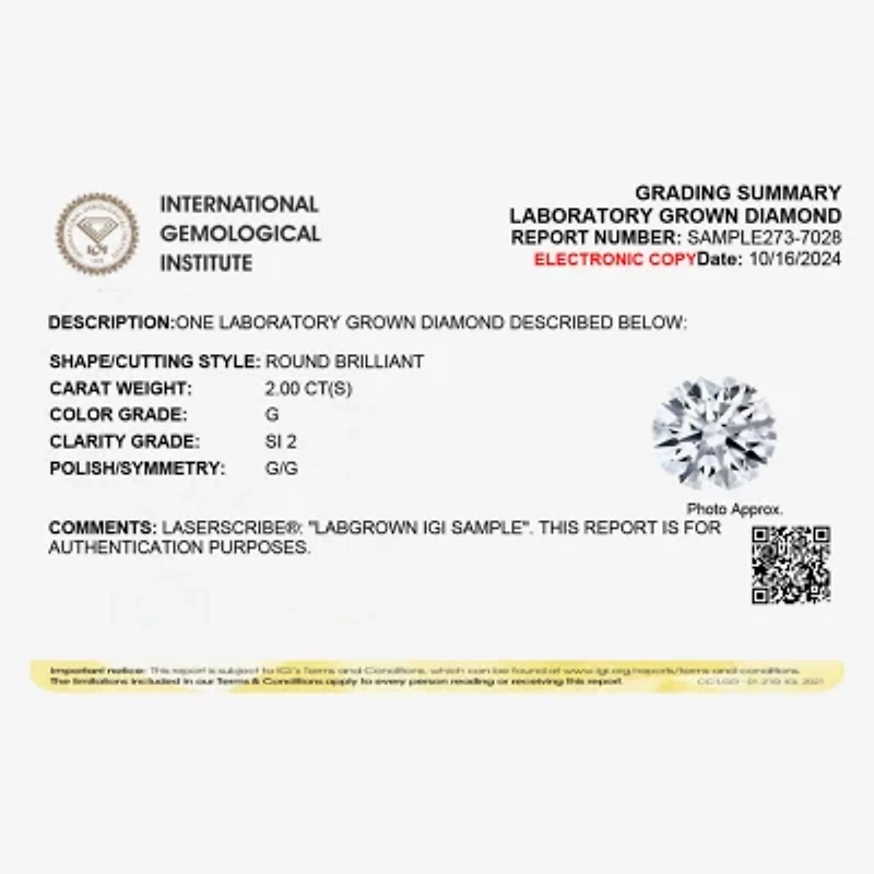 2 CT. Round Lab-Grown (G / SI2) Diamond  Solitaire Engagement Ring 14K Gold
