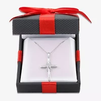 Yes, Please! Womens 1/10 CT. T.W. Lab Grown White Diamond Sterling Silver Cross Pendant Necklace