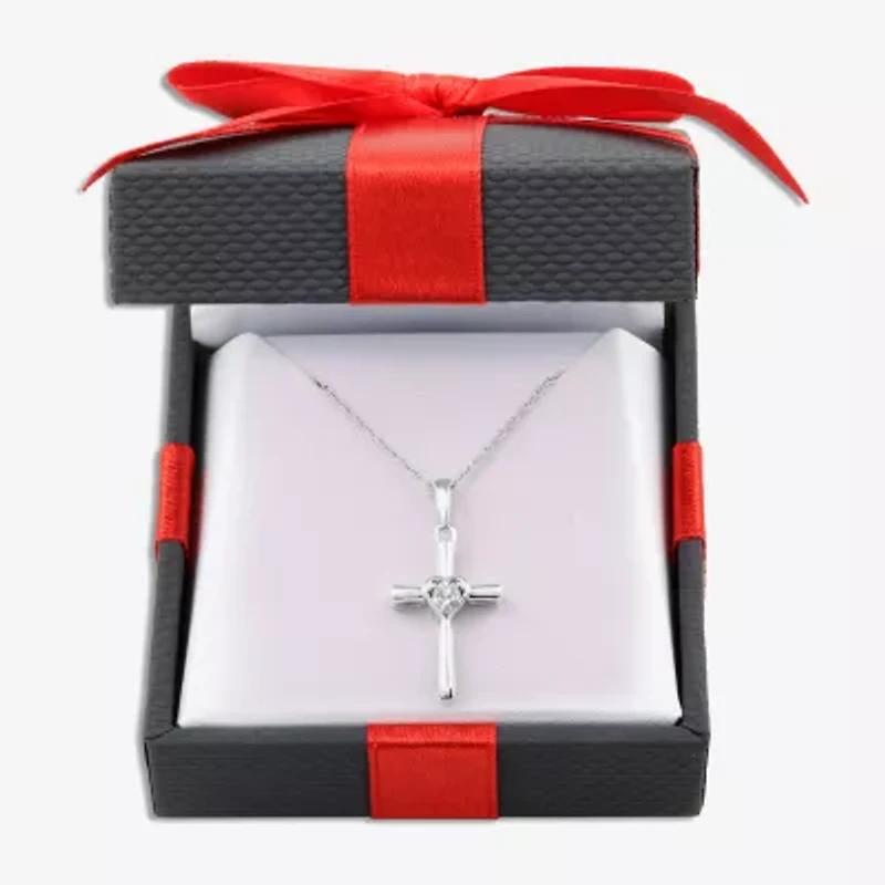 Yes Womens Diamond Accent Natural White Diamond Sterling Silver Cross 18 Inch Pendant Necklace