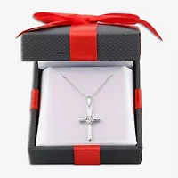 Yes Womens Diamond Accent Natural White Diamond Sterling Silver Cross 18 Inch Pendant Necklace