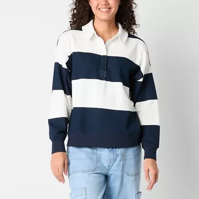 Arizona Womens Long Sleeve Oversized Button Down Collar Striped Juniors Rugby Shirt