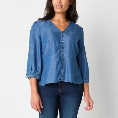 Liz Claiborne Womens V Neck 3/4 Sleeve Peplum Top