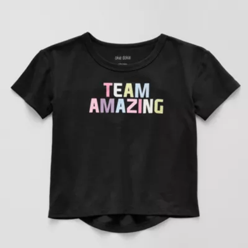 Okie Dokie Active Toddler & Little Girls Round Neck Short Sleeve Regular Fit Graphic T-Shirt