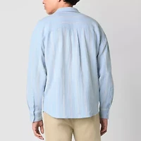 Arizona Mens Long Sleeve Striped Button-Down Textured Shirt