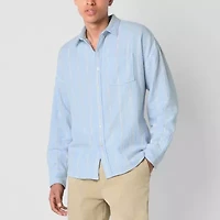 Arizona Mens Long Sleeve Striped Button-Down Textured Shirt