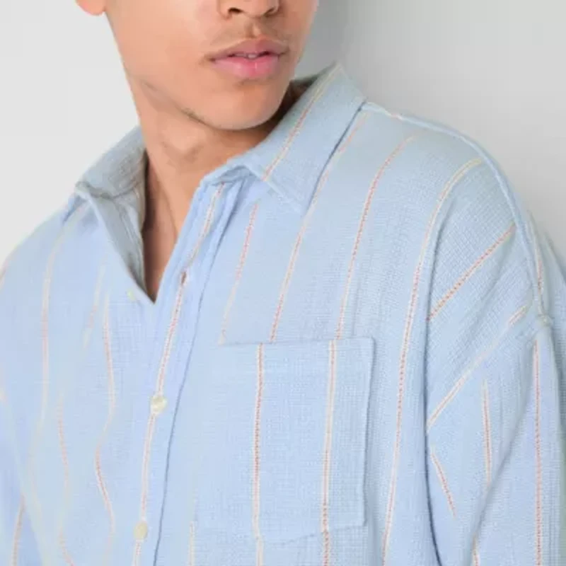 Arizona Mens Long Sleeve Striped Button-Down Textured Shirt