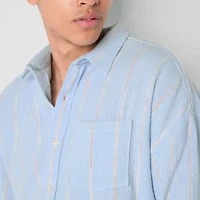 Arizona Mens Long Sleeve Striped Button-Down Textured Shirt