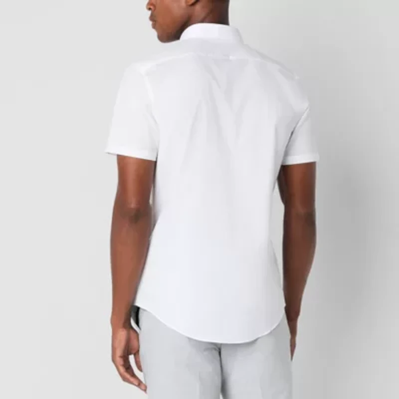 J. Ferrar Ultra Comfort Mens Short Sleeve Slim Fit Wrinkle Free Button-Down Shirt