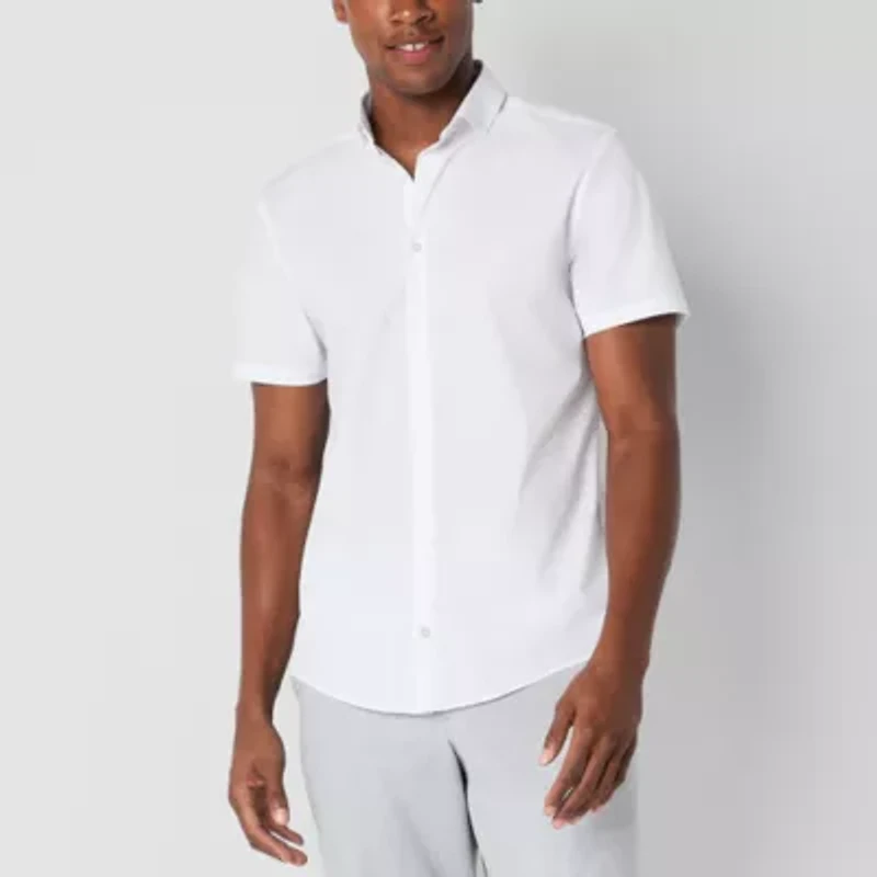 J. Ferrar Ultra Comfort Mens Short Sleeve Slim Fit Wrinkle Free Button-Down Shirt